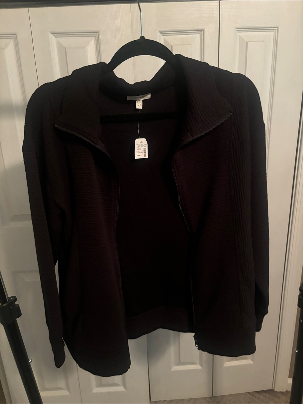 Maurices Black Ribbed Zip-Front Bomber Jacket
